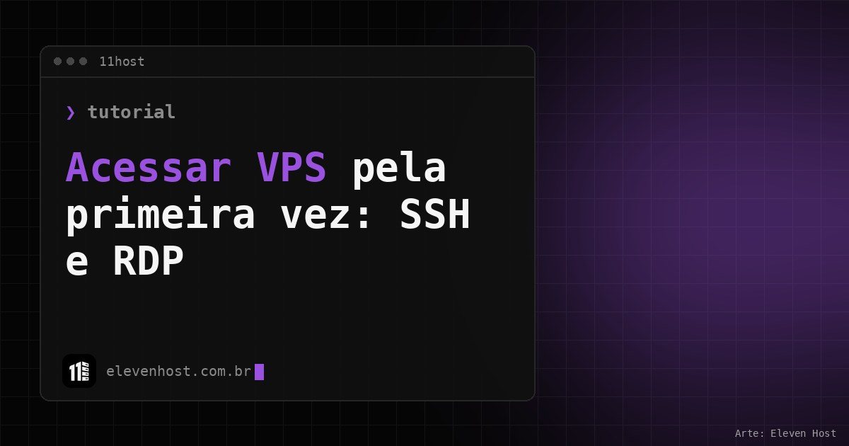 Janela de terminal da Eleven Host com o título Acessar VPS pela primeira vez: SSH e RDP