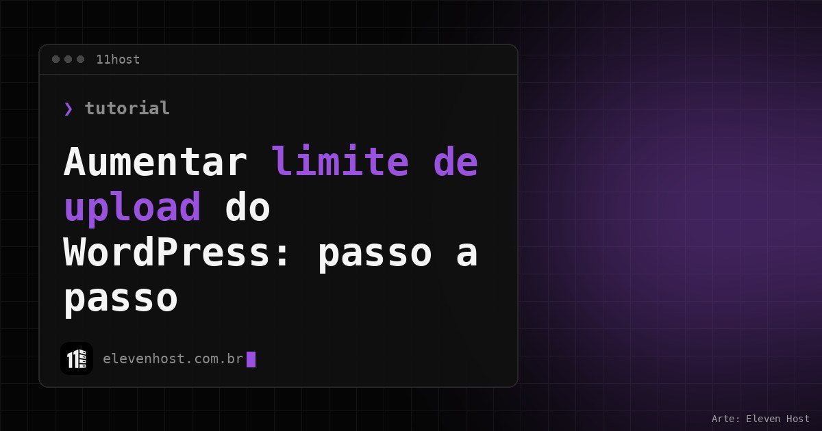Arte da Eleven Host: janela de terminal com o título: Aumentar limite de upload do WordPress: passo a passo