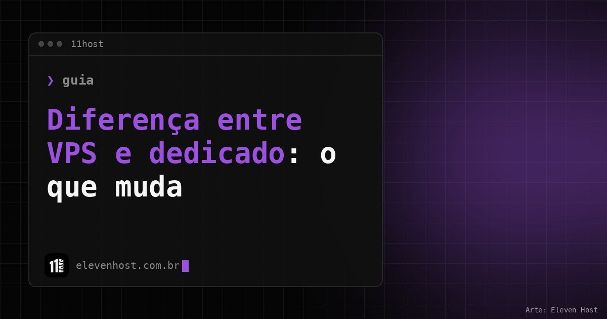 Janela de terminal da Eleven Host com o título Diferença entre VPS e dedicado: o que muda