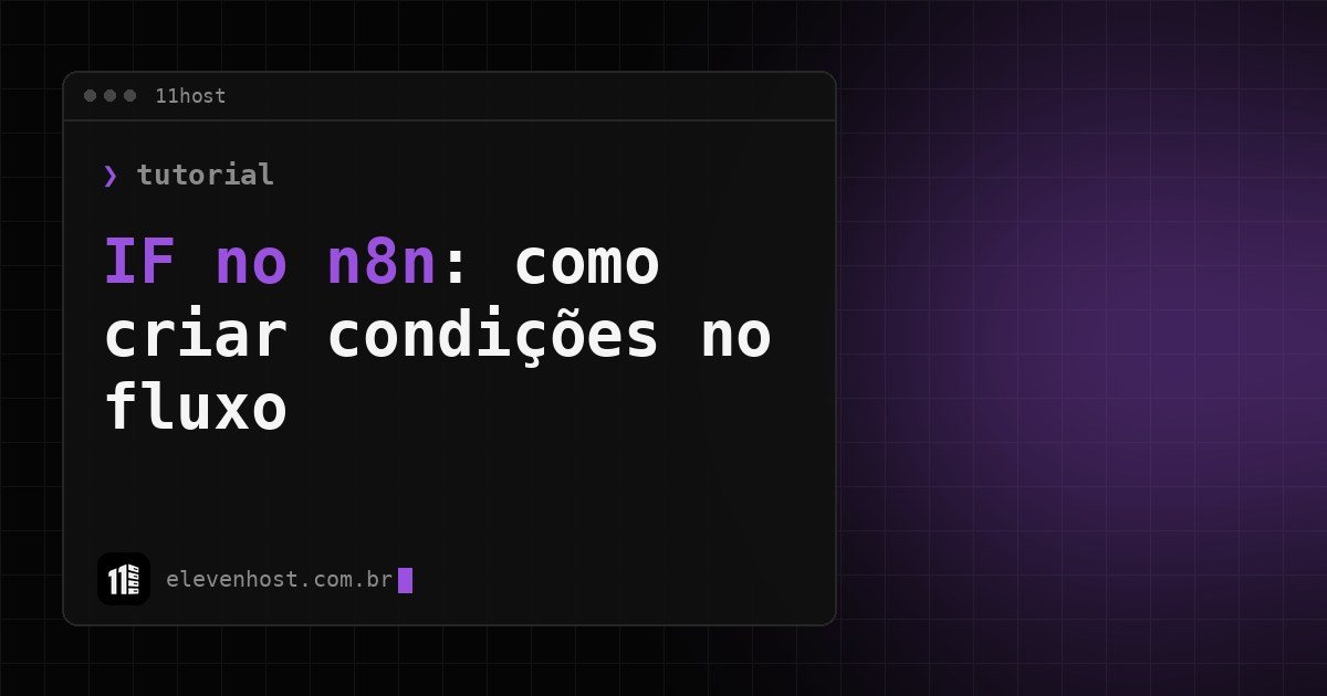 Arte da Eleven Host: janela de terminal com o título: IF no n8n: como criar condições no seu fluxo