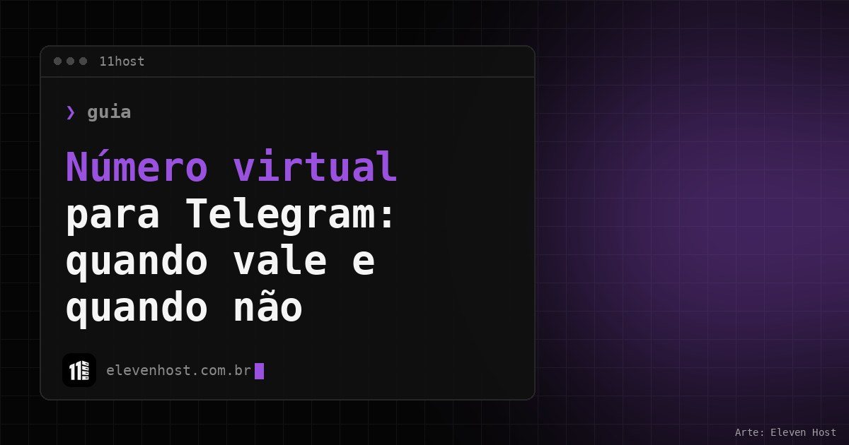 Arte da Eleven Host com janela de terminal e o título Número virtual para Telegram: quando vale e quando não