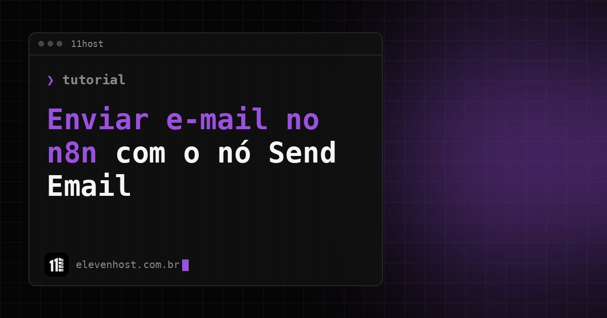 Arte da Eleven Host: janela de terminal com o título: Enviar e-mail no n8n: como usar o nó Send Email