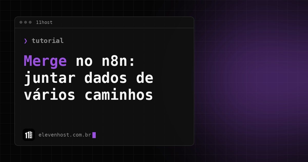 Arte da Eleven Host: janela de terminal com o título: Merge no n8n: como juntar dados de vários caminhos