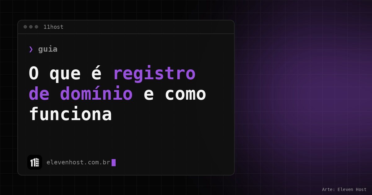 Arte da Eleven Host com janela de terminal e o título O que é registro de domínio e como funciona