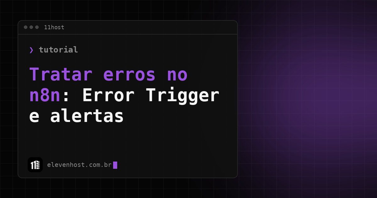 Arte da Eleven Host: janela de terminal com o título: Tratar erros no n8n: Error Trigger e alertas no fluxo
