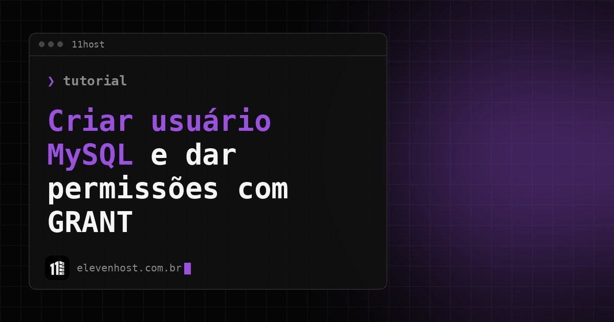 Arte da Eleven Host: janela de terminal com o título: Criar usuário MySQL: como dar permissões com GRANT