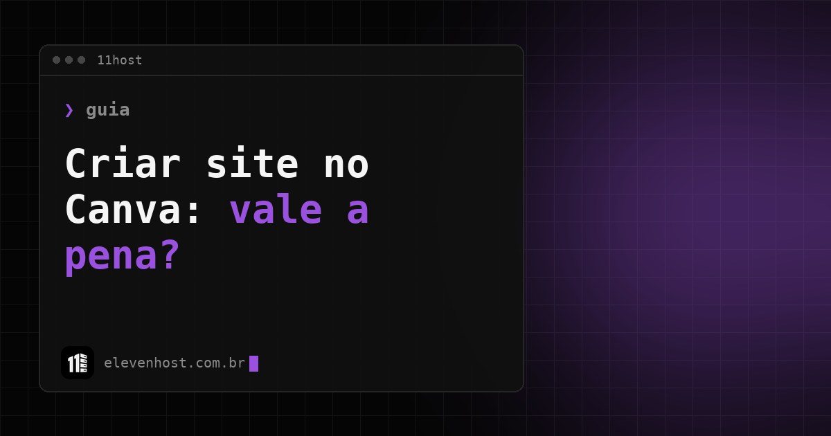 Arte da Eleven Host com janela de terminal e o texto Criar site no Canva: vale a pena?