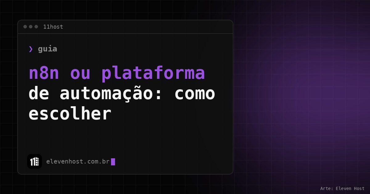 Janela de terminal da Eleven Host com o título n8n ou plataforma de automação: como escolher