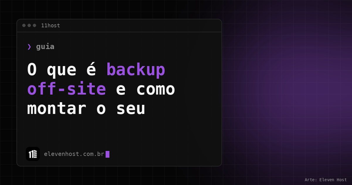 Capa da Eleven Host com o título O que é backup off-site em uma janela de terminal