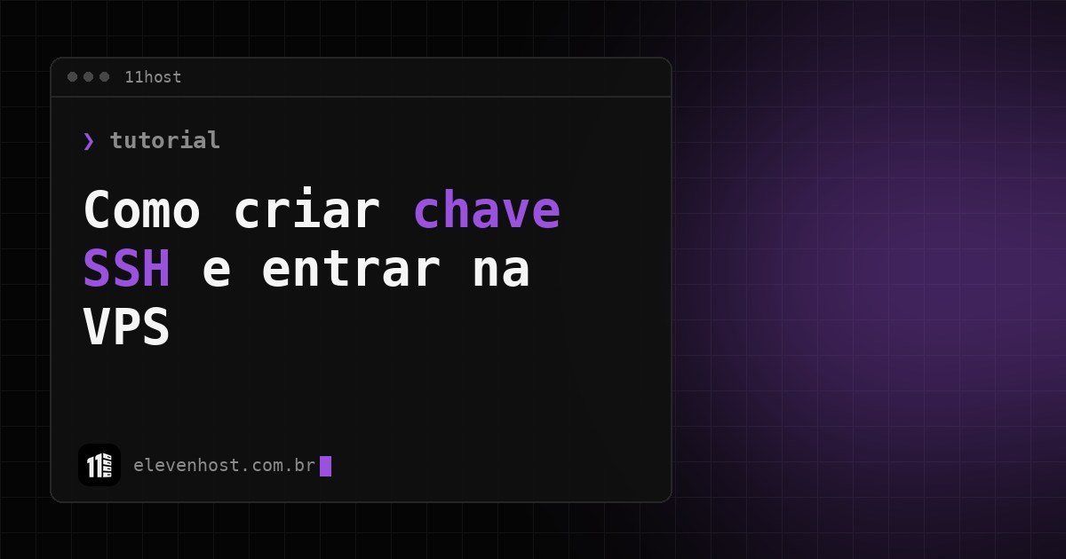 Arte da Eleven Host: janela de terminal com o título: Como criar chave SSH e entrar na VPS sem senha