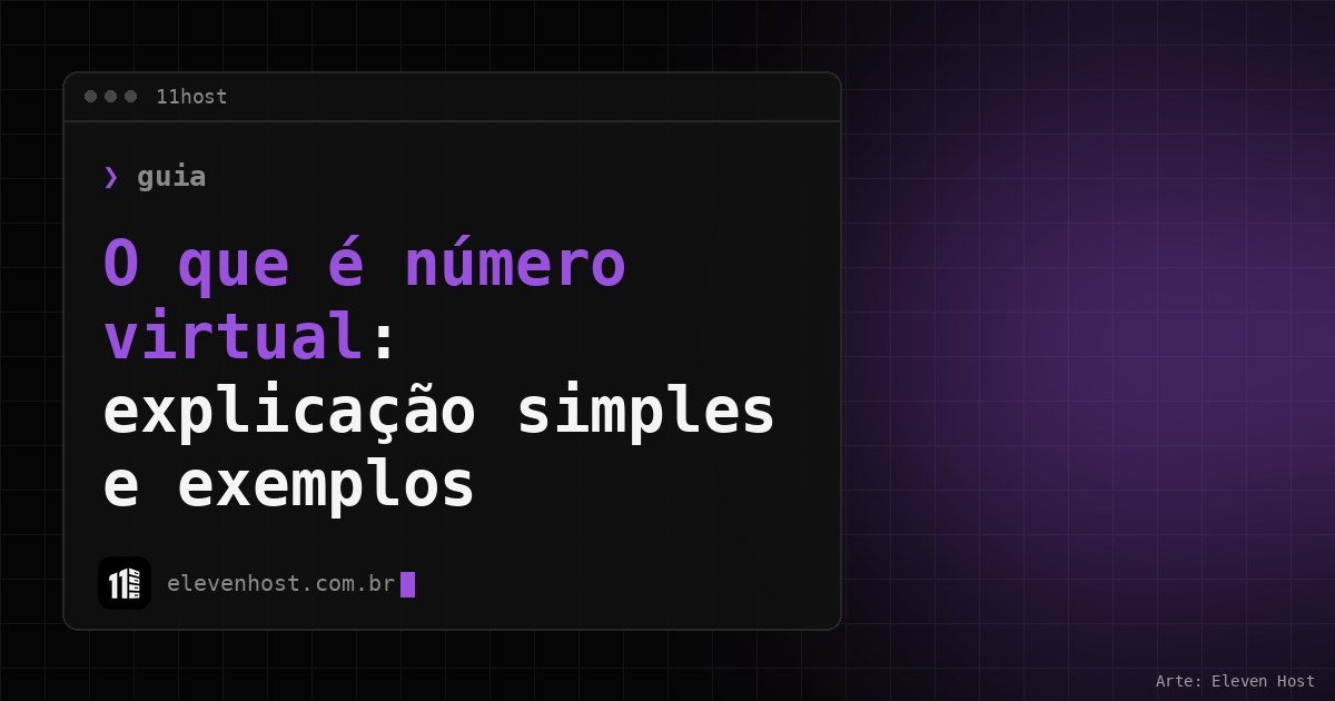Arte da Eleven Host: janela de terminal com o título: O que é número virtual: explicação simples e exemplos
