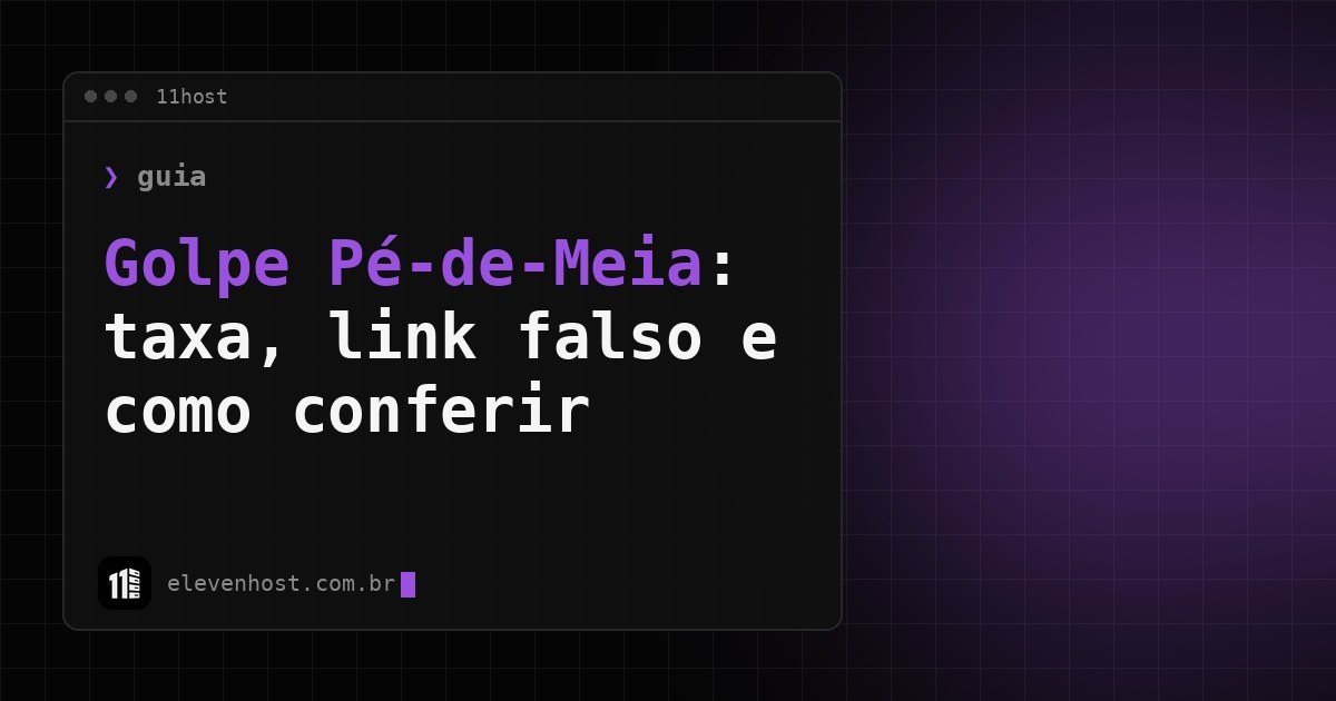 Arte da Eleven Host: janela de terminal com o título: Golpe Pé-de-Meia: taxa, link falso e como conferir