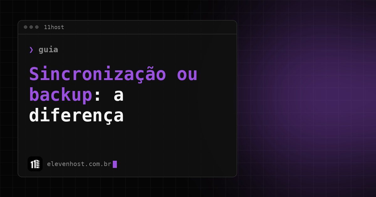 Capa: janela de terminal da Eleven Host com o título Sincronização ou backup