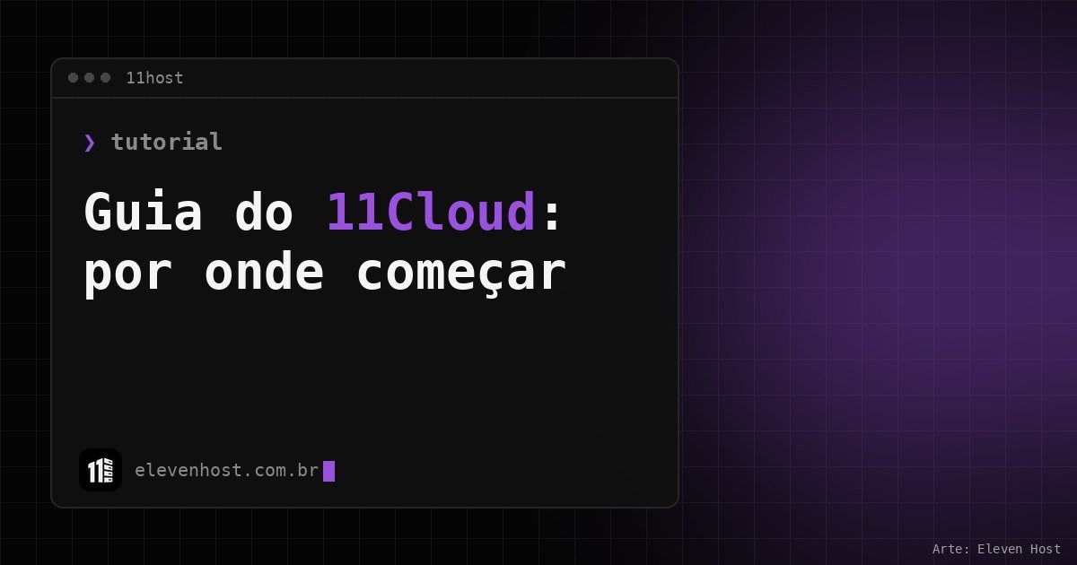 Janela de terminal da 11Host com o título Guia do 11Cloud: por onde começar