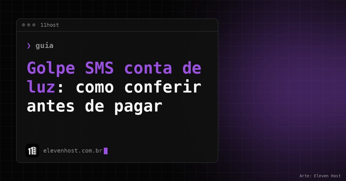 Arte da Eleven Host: janela de terminal com o título: Golpe SMS conta de luz: como conferir antes de pagar
