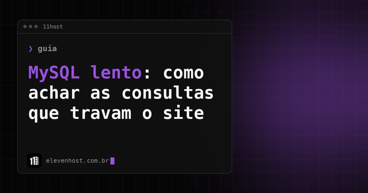 Arte da Eleven Host: janela de terminal com o título: MySQL lento: como achar as consultas que travam o site
