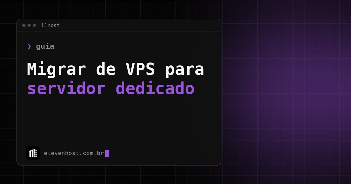 Capa: janela de terminal da Eleven Host com o título Migrar de VPS para servidor dedicado