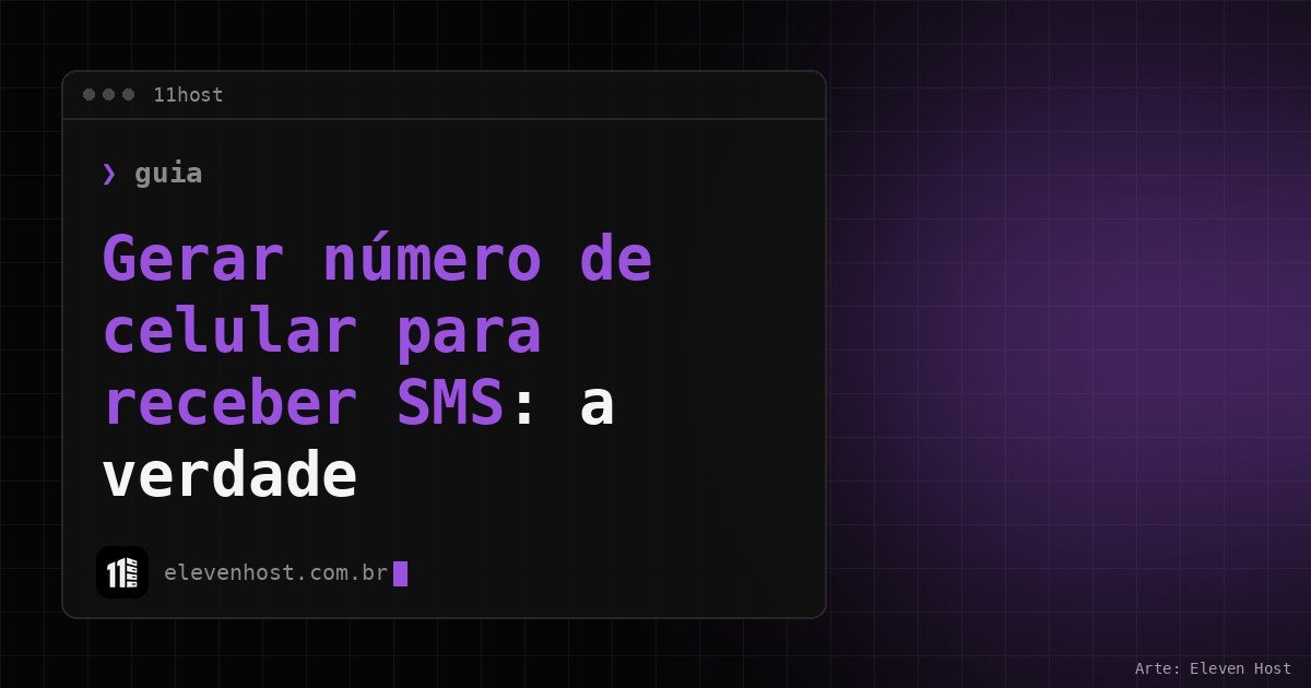 Capa em preto e roxo com o título Gerar número de celular para receber SMS em uma janela de terminal