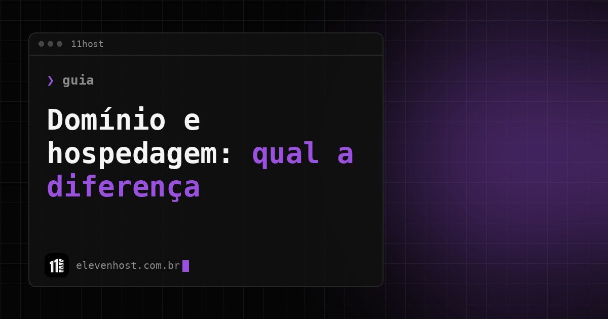 Capa: diferença entre domínio e hospedagem, janela de terminal da 11Host