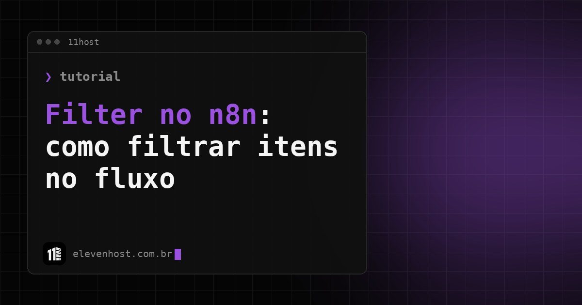 Arte da Eleven Host: janela de terminal com o título: Filter no n8n: como filtrar itens no seu fluxo