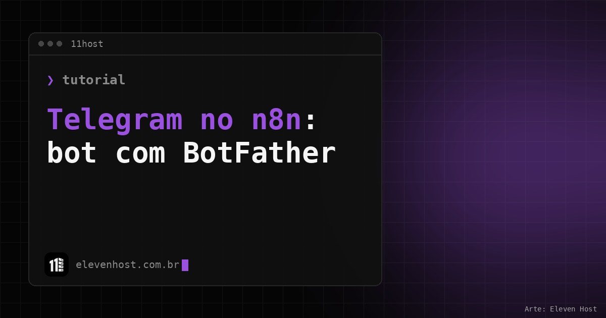 Arte da Eleven Host: janela de terminal com o título da matéria sobre telegram no n8n