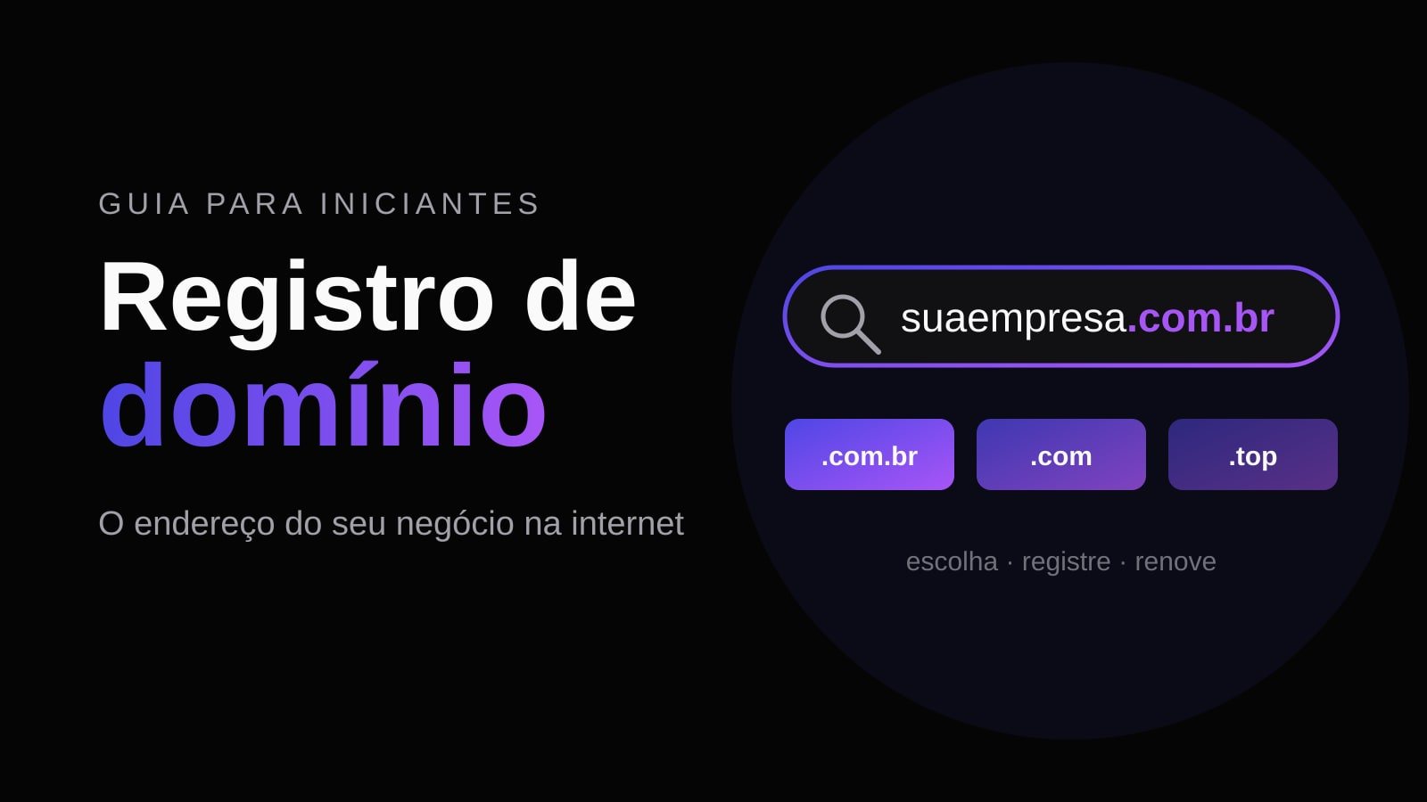 Arte com o título Registro de domínio e uma barra de busca com o endereço suaempresa.com.br