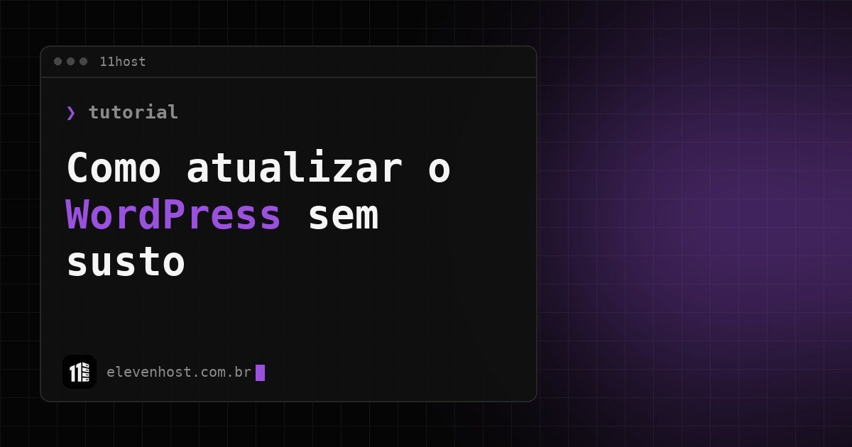 Arte da Eleven Host com janela de terminal e o texto Como atualizar o WordPress sem susto
