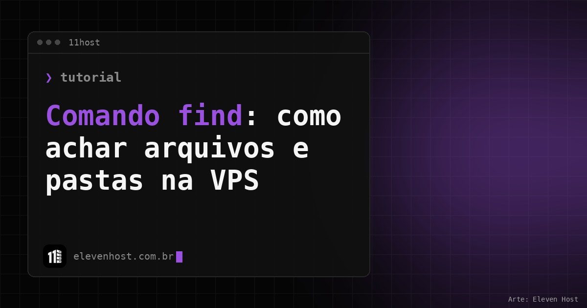Arte da Eleven Host: janela de terminal com o título: Comando find: como achar arquivos e pastas na VPS