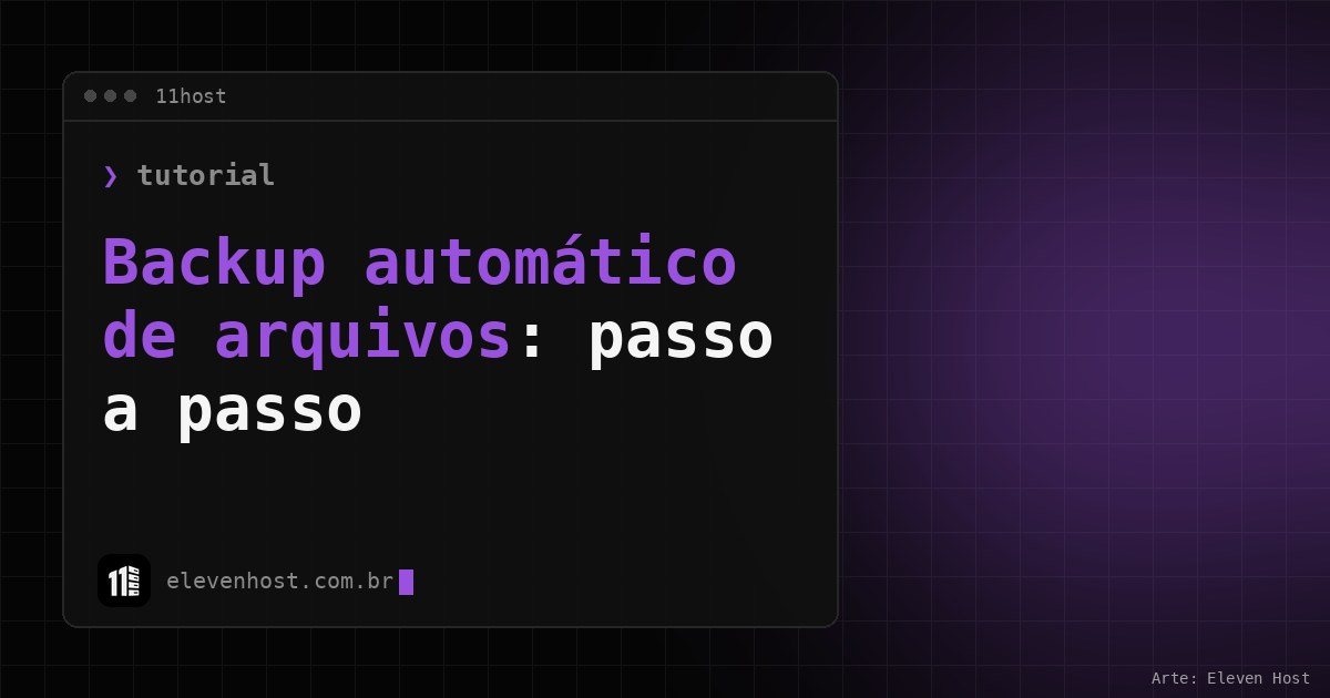Capa: backup automático de arquivos passo a passo, janela de terminal da Eleven Host