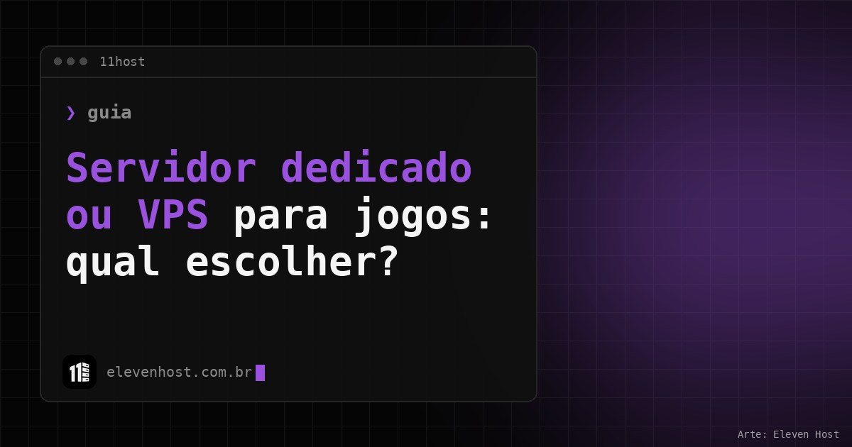 Janela de terminal da Eleven Host com o título Servidor dedicado ou VPS para jogos: qual escolher?