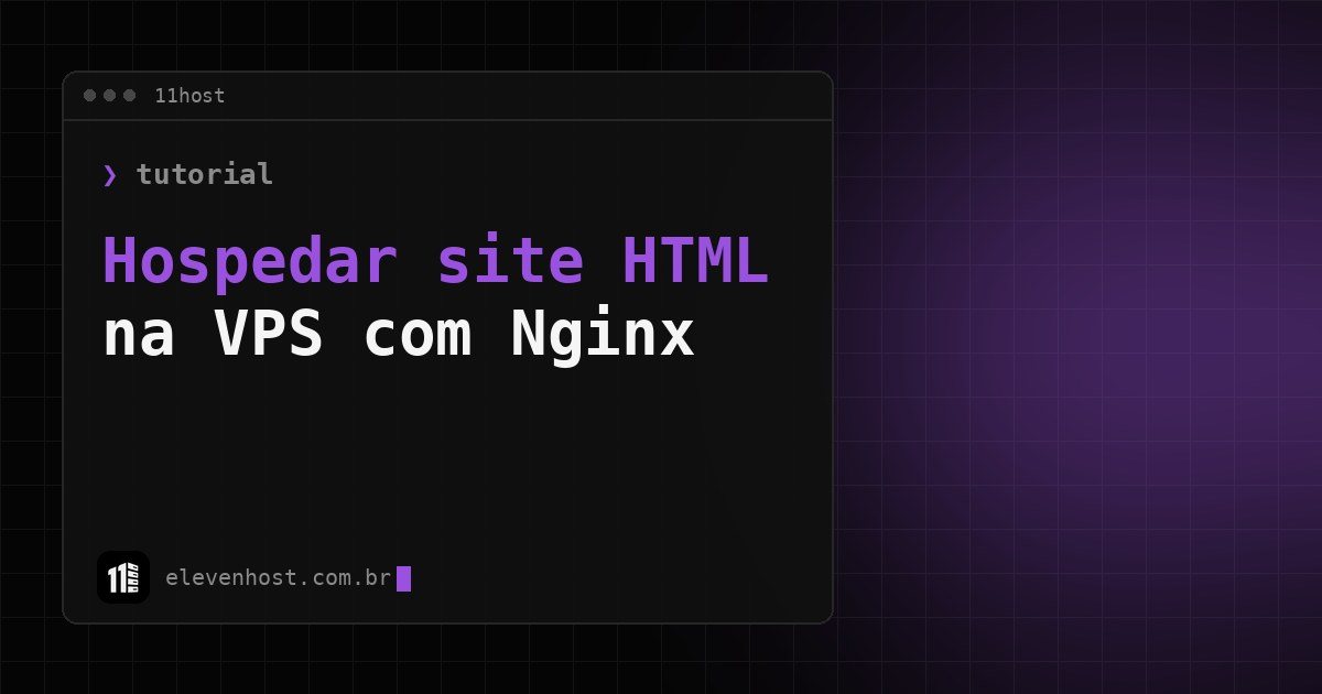 Arte da Eleven Host: janela de terminal com o título: Hospedar site HTML na VPS: passo a passo com Nginx