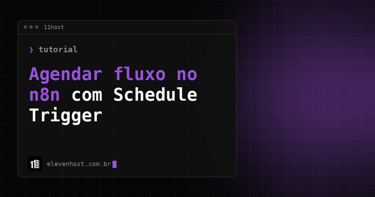 Arte da Eleven Host: janela de terminal com o título: Agendar fluxo no n8n: como usar o Schedule Trigger