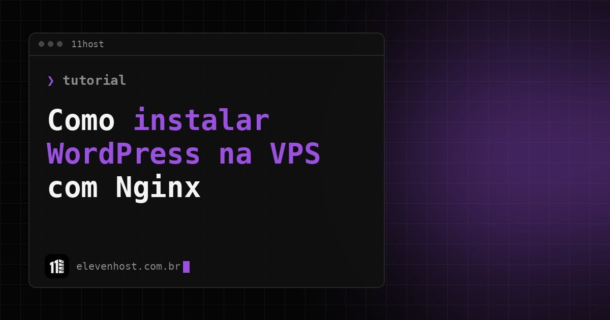 Arte da Eleven Host: janela de terminal com o título: Instalar WordPress na VPS: passo a passo com Nginx
