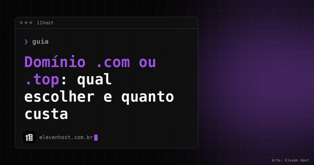 Capa: domínio .com ou .top, janela de terminal da Eleven Host