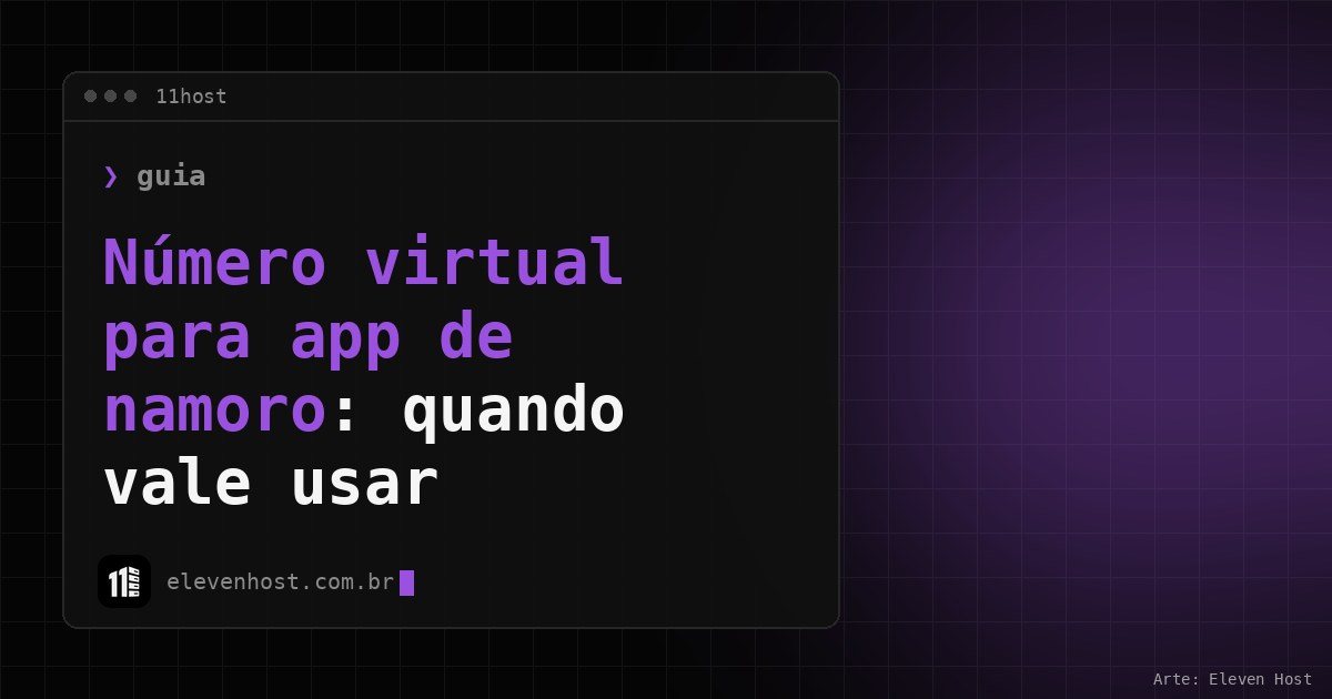 Arte da Eleven Host: janela de terminal com o título: Número virtual para app de namoro: quando vale usar