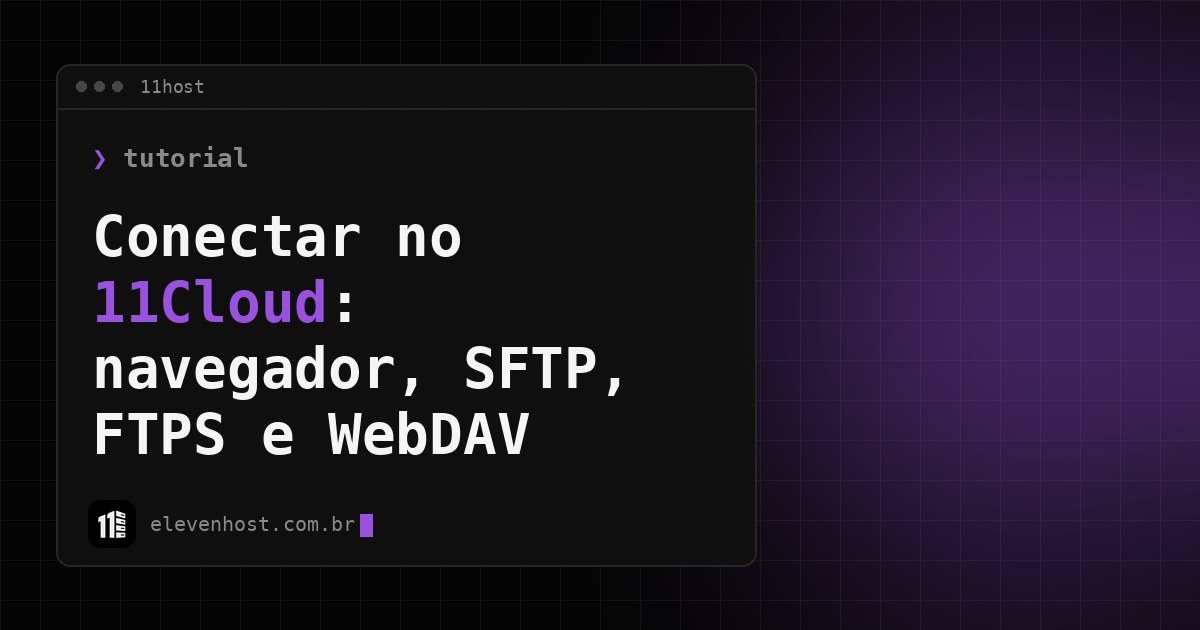 Capa: conectar no 11Cloud por navegador, SFTP, FTPS e WebDAV, em janela de terminal da Eleven Host