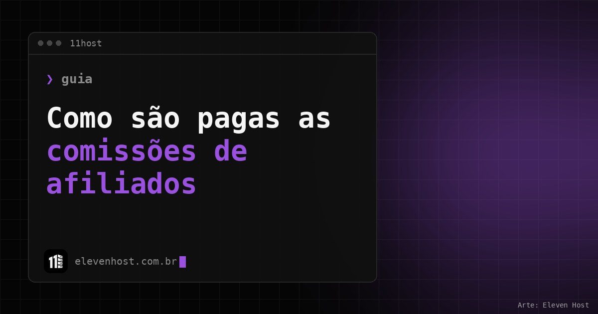 Arte da 11Host: janela de terminal com o título sobre comissões de afiliados