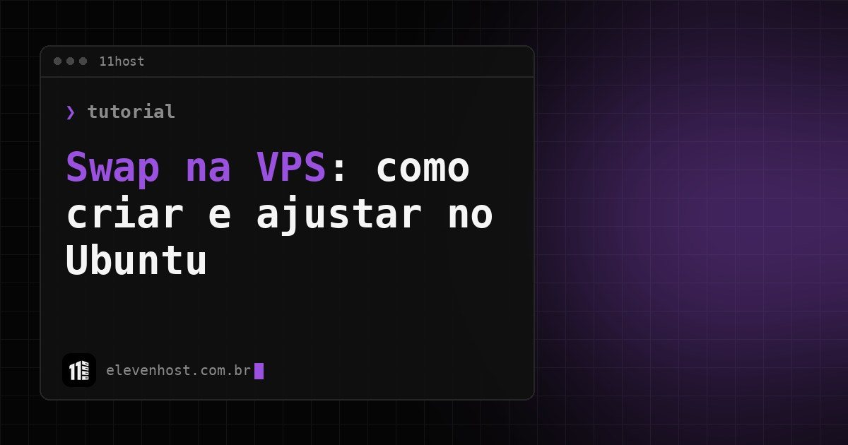 Arte da Eleven Host: janela de terminal com o título: Swap na VPS: como criar e ajustar no Ubuntu
