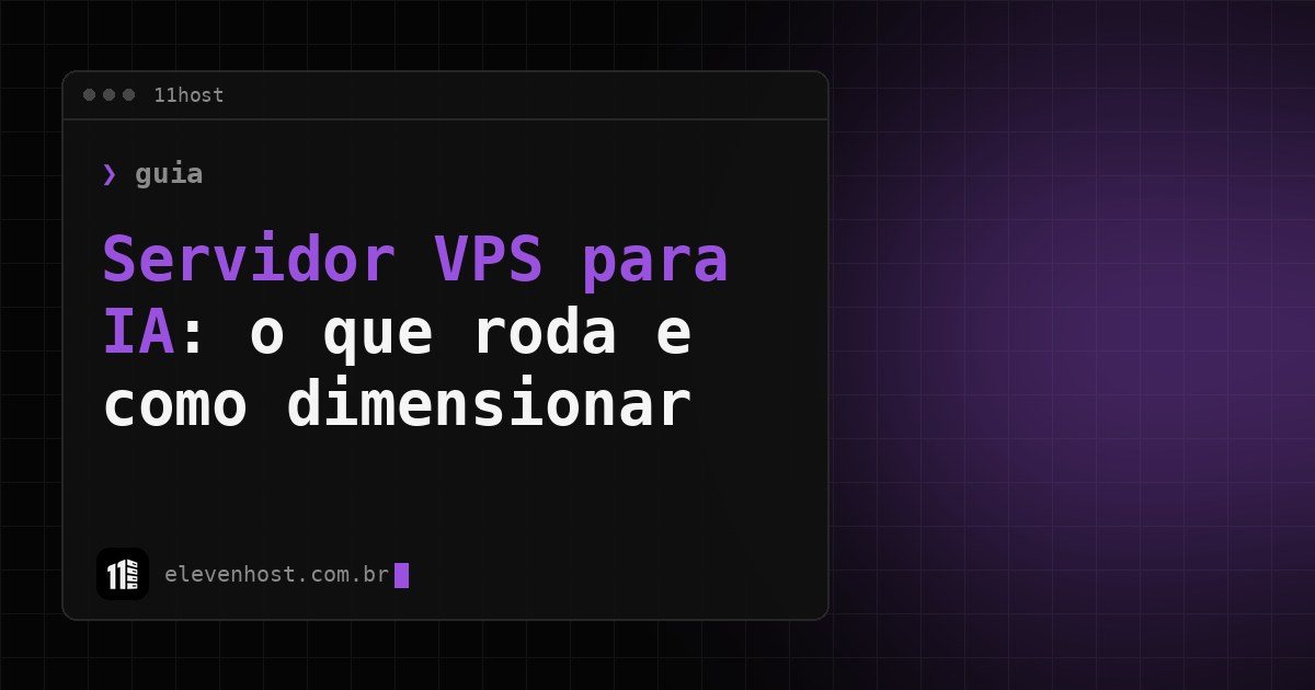 Capa da Eleven Host com o título Servidor VPS para IA em janela de terminal