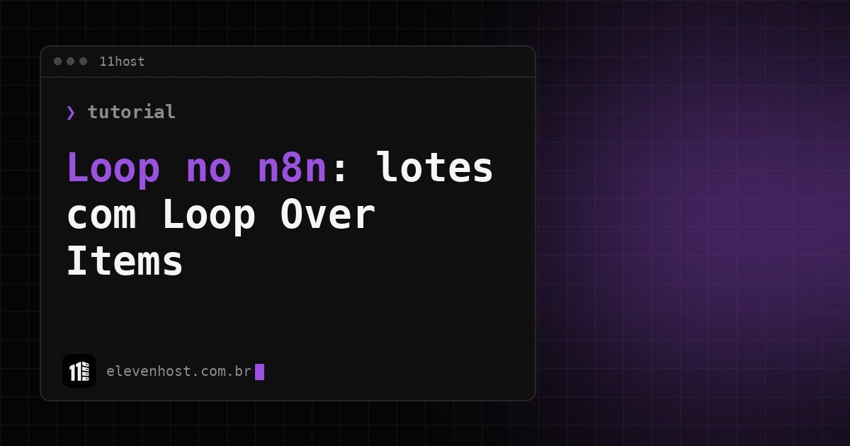 Arte da Eleven Host: janela de terminal com o título: Loop no n8n: como usar o Loop Over Items no fluxo