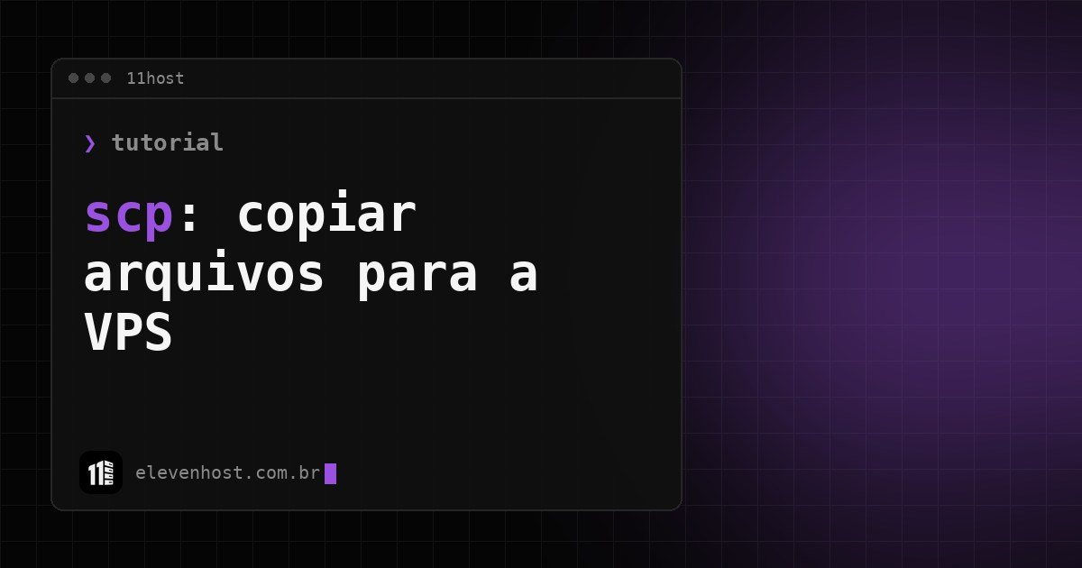 Arte da Eleven Host: janela de terminal com o título: scp: como copiar arquivos para a VPS pelo terminal