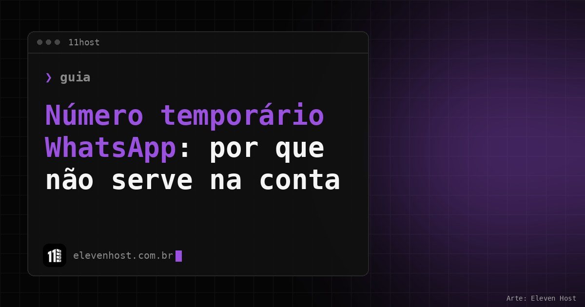Arte da Eleven Host com janela de terminal e o título Número temporário WhatsApp: por que não serve na conta