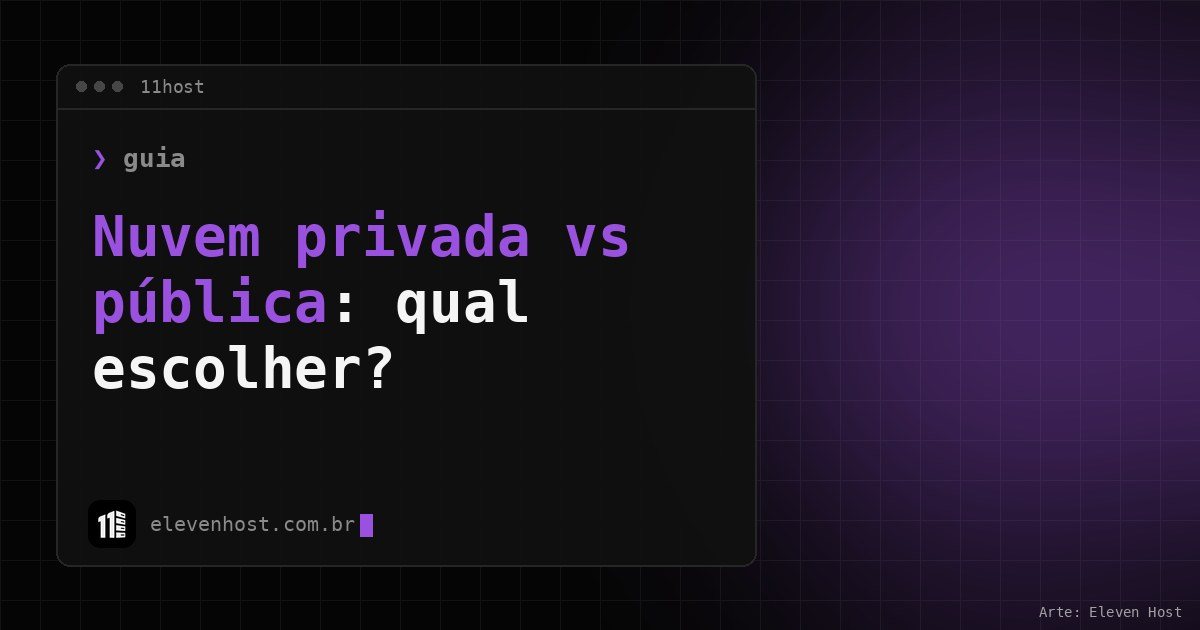 Janela de terminal da Eleven Host com o título Nuvem privada vs pública: qual escolher?