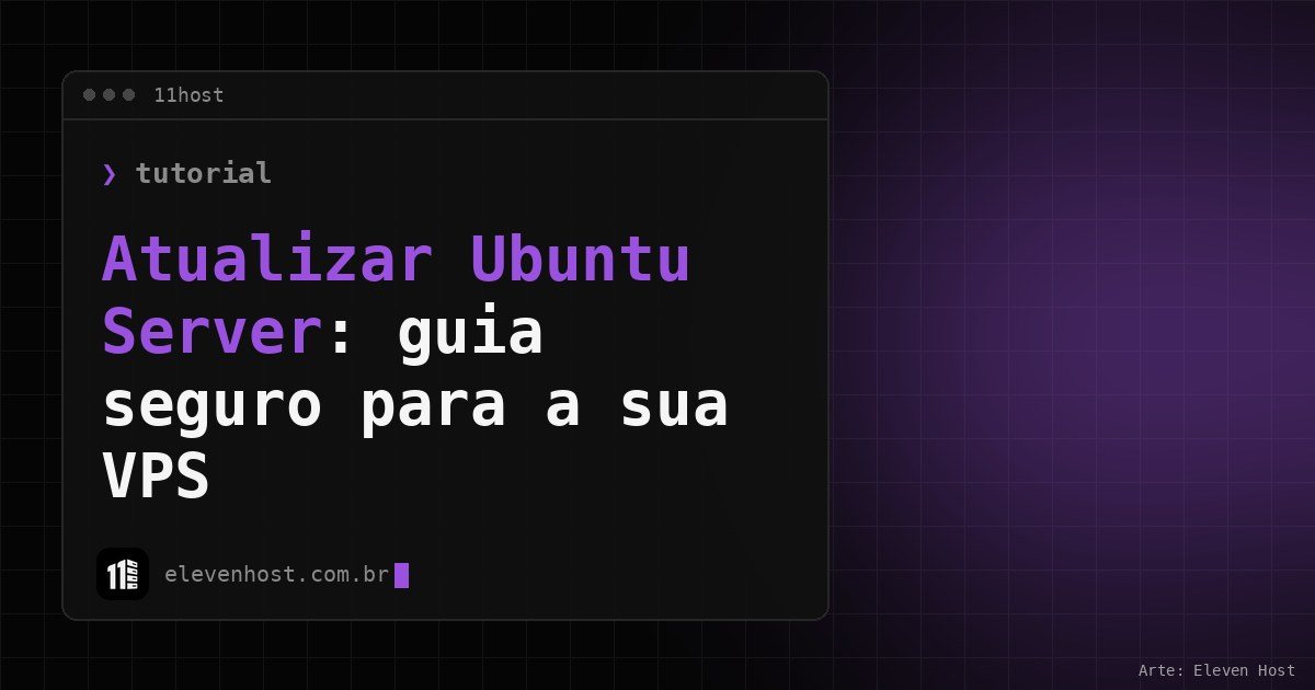 Arte da Eleven Host: janela de terminal com o título: Atualizar Ubuntu Server: guia seguro para a sua VPS