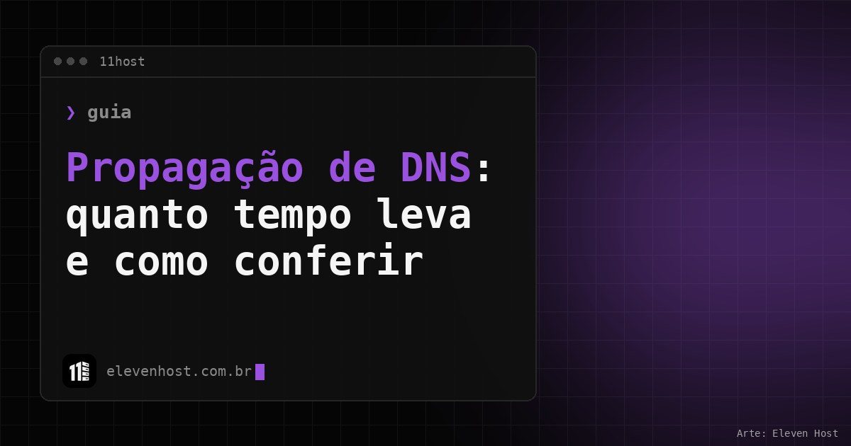 Arte da Eleven Host: janela de terminal com o título: Propagação de DNS: quanto tempo leva e como conferir
