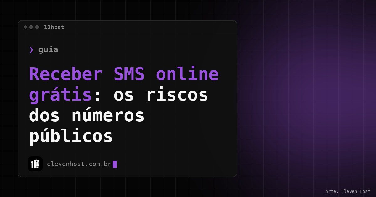 Arte da Eleven Host com janela de terminal e o título Receber SMS online grátis: os riscos dos números públicos