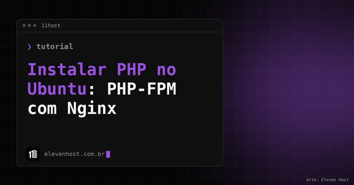 Arte da Eleven Host: janela de terminal com o título: Instalar PHP no Ubuntu: PHP-FPM com Nginx na VPS