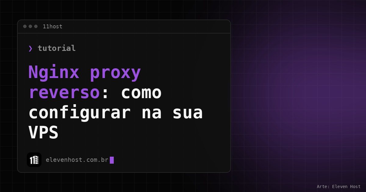 Arte da Eleven Host: janela de terminal com o título: Nginx proxy reverso: como configurar na sua VPS