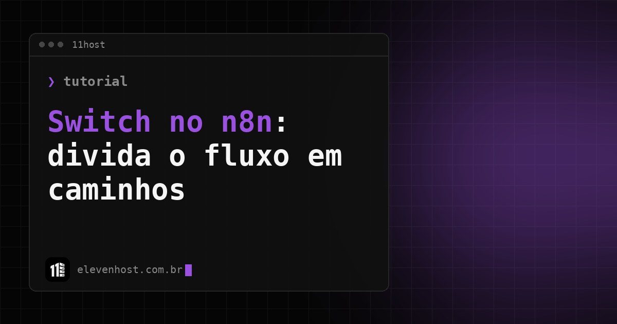 Arte da Eleven Host: janela de terminal com o título: Switch no n8n: como dividir o fluxo em vários caminhos