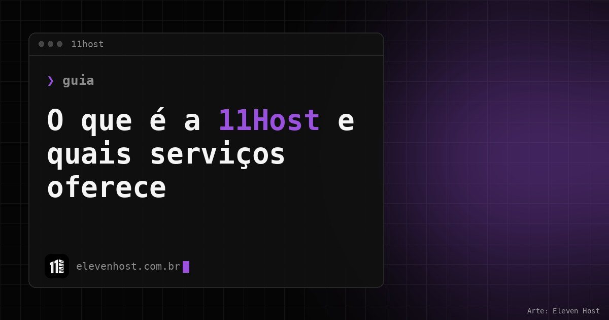 Arte da 11Host: janela de terminal com o título sobre o que é a 11Host